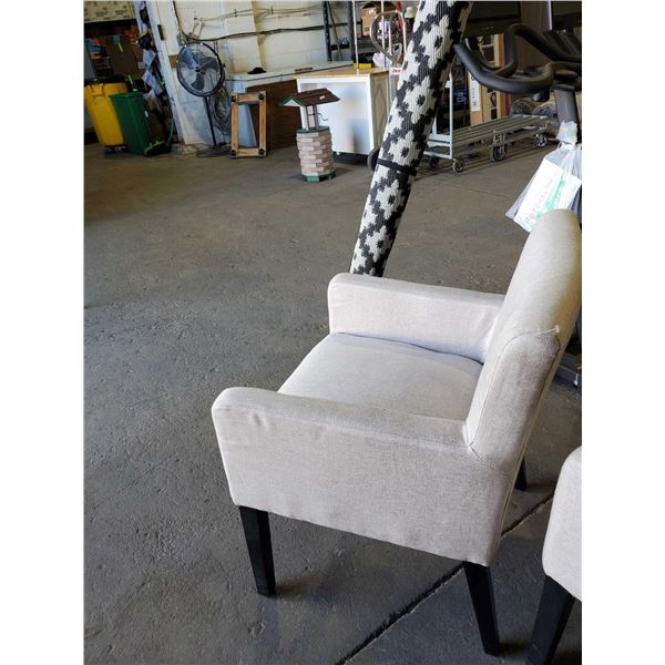 Cream Upholstered Arm Chair with esspresso wood legs, showroom sample