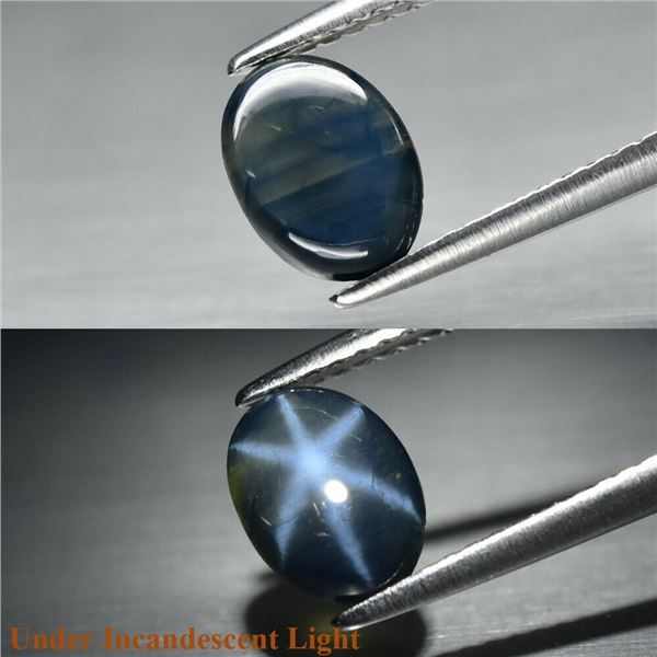 1.11ct 8x6mm Oval Cab Natural Sharp 6 Ray Green Blue Star Sapphire, Thailand