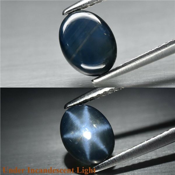 1.53ct 8x6.2mm Oval Cabochon Natural Sharp 6 Ray Green Blue Star Sapphire