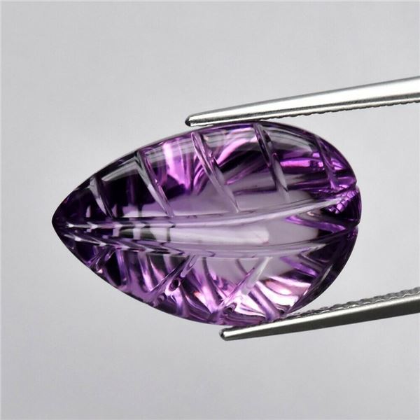 13.01ct 19x12.6mm Leaf Carving Natural Purple Amethyst Unheated Brazil