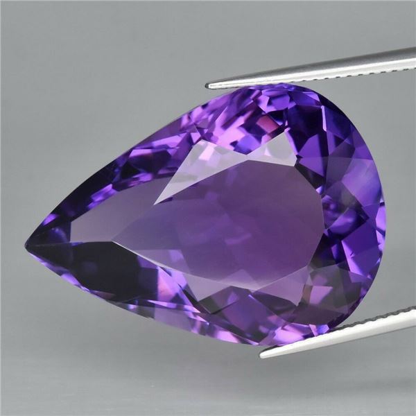 Big! 30.44ct 27.3x19.6mm VVS Pear Natural Unheated Dark Purple Amethyst, Uruguay