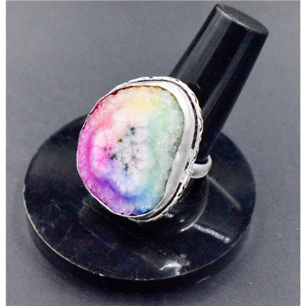 #144-NATURAL RAINBOW SOLAR QUARTZ  RING SIZE 8