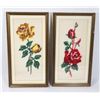 TWO ROSE THEME FRAMED UNDER GLASS PETIT POINT