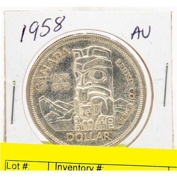 1958 CANADIAN SILVER DOLLAR  AU