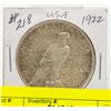 Image 1 : 1922 U.S. SILVER PEACE DOLLAR