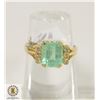 Image 1 : 10 KT YELLOW GOLD AND EMERALD RING SZ 6