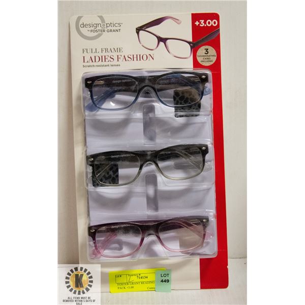 FOSTER GRANT READING GLASSES 3 PACK +3.00