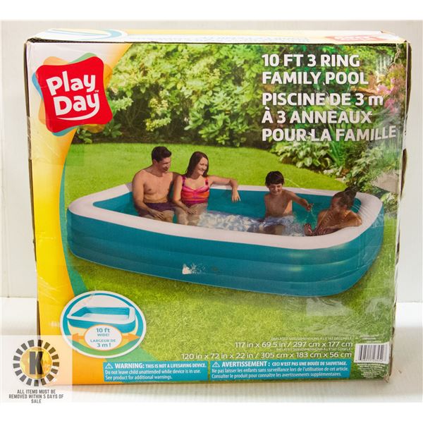 REPACKAGED PLAYDAY 10FT, 3 RING FAMILY POOL