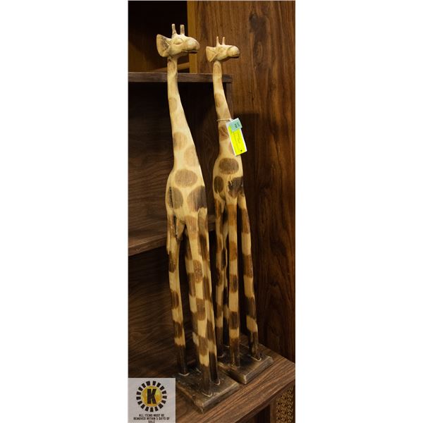 PAIR OF WOODEN GIRAFFES 32" TALL