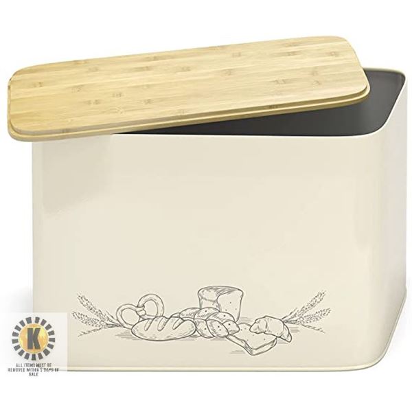 NEW METAL BAMBOO TOP BREAD BOX