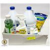 Image 1 : FLAT OF CLEANING SUPPLIES BLEACH, GLOVES +