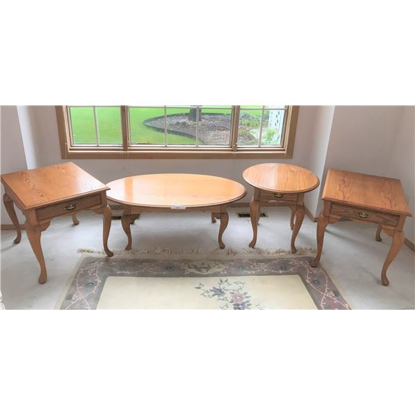 Wood Coffee Table, Oval End Table and 2 Rectangular End Tables