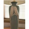 Image 3 : 2 Large Teal and Ivory Lovebird Lamps, Matching Vase and 2 Brass Plates