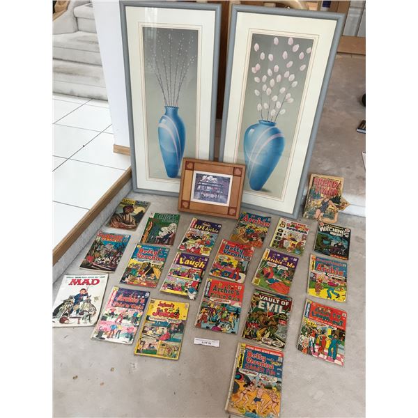 Assorted Archie Comics, 2 Large Vase Pictures, Little Girl Picture, Mad Magazine, Ghost Stories Maga