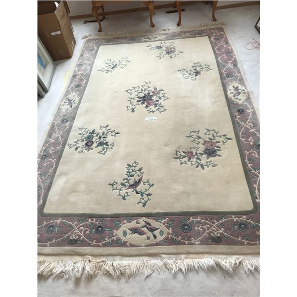 Floral Rose Green Purple and Ivory Rectangular Throw Rug ( Some Stains)