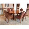 Image 2 : Dining Room Set with 6 Dusty Rose Upholstered Chairs, Includes 2 Leaves (18" each) and China Cabinet