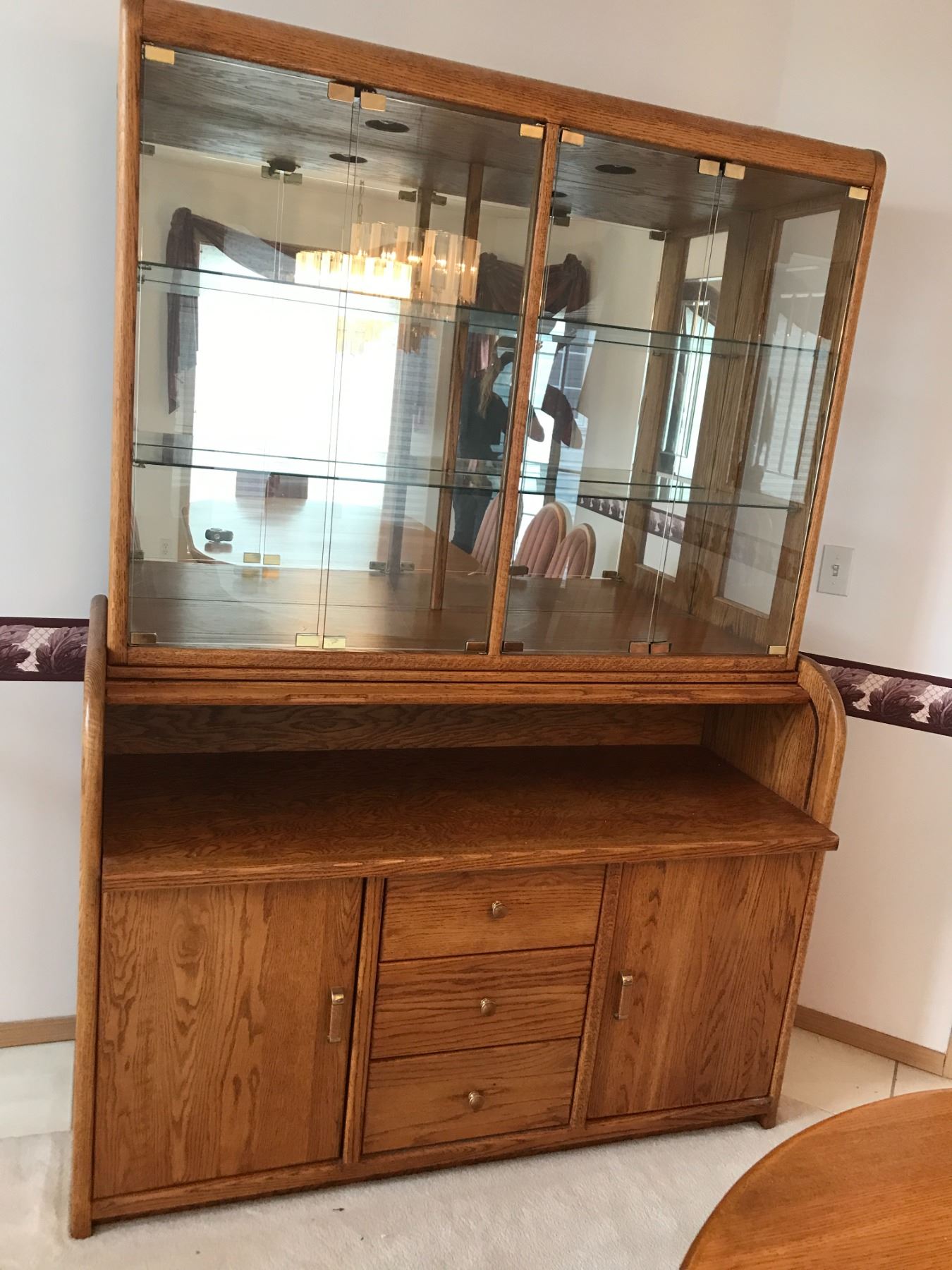 Dining Room Set with 6 Dusty Rose Upholstered Chairs, Includes 2 Leaves