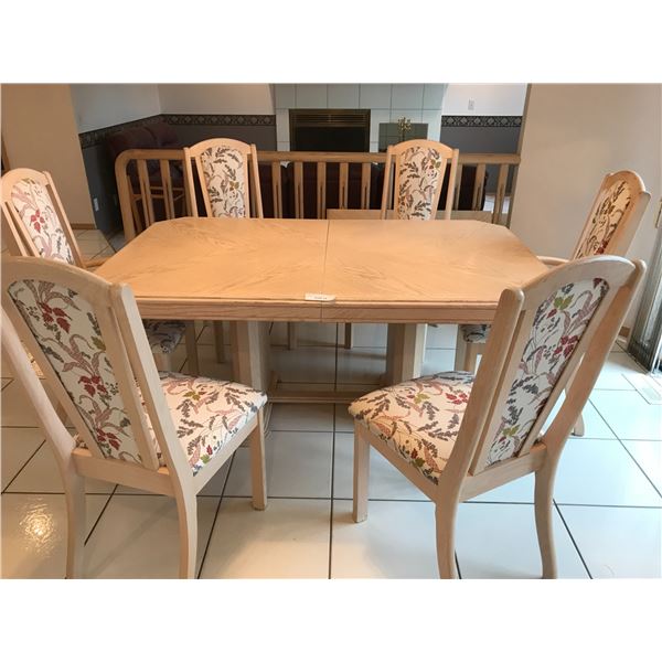 Beautiful Solid White Oak Kitchen Table with 6 Upholstered Chairs (Ivory, Plum, Sage Green and Raspb