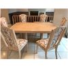 Image 1 : Beautiful Solid White Oak Kitchen Table with 6 Upholstered Chairs (Ivory, Plum, Sage Green and Raspb