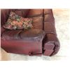 Image 7 : Reclining Burgundy Leather Coach and Love-seat, 1 Wood End Table and 2 Wood Stools