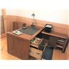 Image 7 : Office Set: L Shaped Wood Desk, Credenza, 2 Computer Chairs on Casters, Desk Lamp, Marble Pen Set, C