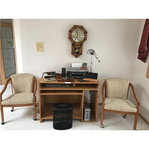 Veritas 31 Days Wall Clock, Epson CX4800 Printer, Desk Lamp, Organizer, Staples Paper Shredder, Keyb