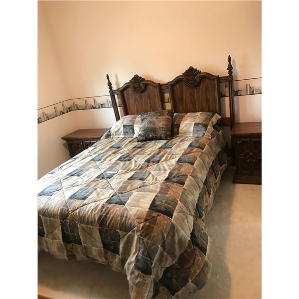 Double Bedroom Suite, Dresser with Mirror, 2 End Tables, Double bed, Organizer, High Dresser, Pillow