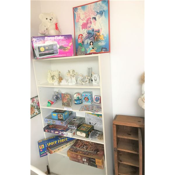 Easy Bake Oven, Wood Accent Cabinet, 2 Enchanted Carousel Assembly, Assorted Puzzles and Games, Arie