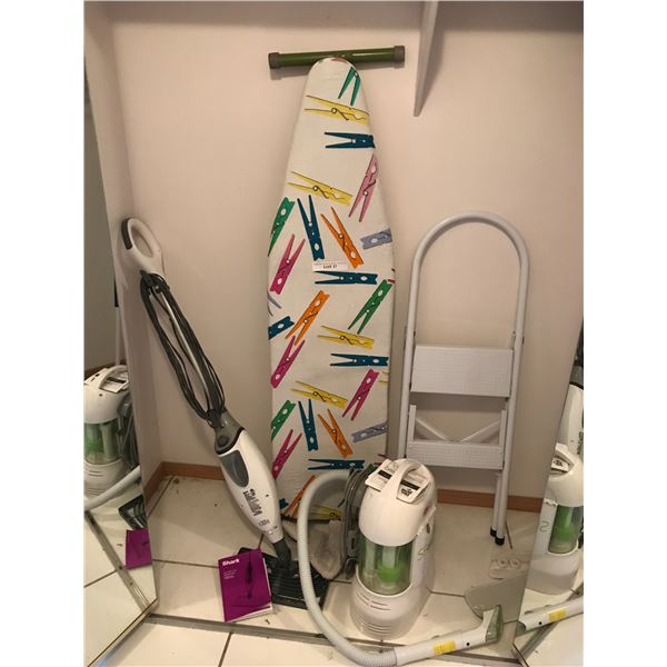 Ironing Board, 2 Step Ladder, Spot Scrubber Dirt Devil, Shark Pro Steam Mop
