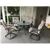 Image 1 : Patio Set:  4 Chairs and Cushions with Pagoda Candle