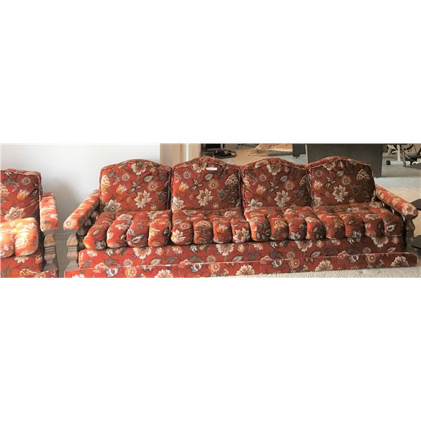 Floral Couch and Chair Set (Few Tears Along Seams), Decorative Brass and Glass Standing Lamp with Sh