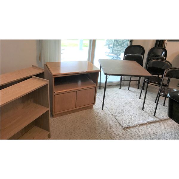 Card Table with 8 Chairs (only 4 chairs shown), TV Cabinet with Swivel Top, 3 Shelf Cabinets, Comes 