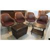 Image 1 : 4 Vintage Pleather Chairs on Casters, Ottoman, Side Table and Swag Lamp