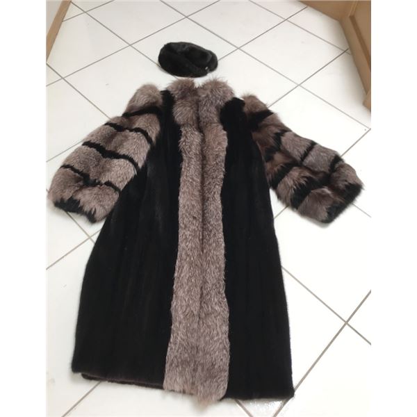 Mink Coat with Fox Trim & Laura Lee Mink Hat