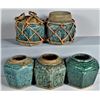 Image 1 : 5 Antique Japanese Pottery Embossed Green Jars