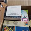Image 3 : 2 LARGE BOXES OF NEW PENS, SCENTED CANDLES, PLASTIC BAG ROLL, CHALK BOARDS AND MORE