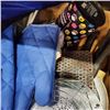 Image 4 : BOX OF KITCHEN ITEMS, POT GLOVES, PANS, UTENSILS AND MORE