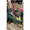 Image 1 : TOTE OF TASK SLEDGEHAMMER, TOOLS AND SHOP SUPPLIES