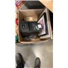 Image 2 : 3 TRAYS OF ESTATE GOODS, PRINTS, STUFFED ANIMALS, PURSES, SUNGLASSES, JEWELRY BOX, CANDLE STICKS AND