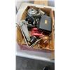 Image 2 : 3 TRAYS OF COLLECTIBLES, PEWTER CREAM AND SUGAR, BAR ITEMS, BAR SPOONS, METAL SKATES, ETC