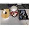 Image 1 : TRAY OF WATCHES, METAL HEART JEWELRY BOX WITH BROOCHES AND JEWELRY BOX WITH MIRROR