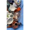 Image 8 : TOTE OF ART GLASS, COLLECTIBLES, VINTAGE SHAVING MUGS, DECANTER, SILVER PLATED FLOWER VASE WITH GLAS