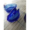Image 8 : COBALT BLUE GLASS CHICKEN DISHES, DECANTER, BOTTLES, ART GLASS APPLE