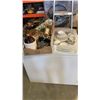 Image 1 : 2 TRAYS OF TINS, POTTERY JUG, GRUNDLEY AND OTHER HOTEL WARE / RESTAURANT DISHES