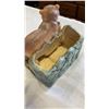 Image 9 : BEAR FIGURES, WOOD KEG, CLOCK AND FISHING FIGURE