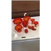 Image 1 : 8 RED AND YELLOW ART GLASS PIECES -  BASKETS, BOWLS, SHOE