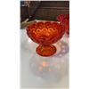 Image 2 : 8 RED AND YELLOW ART GLASS PIECES -  BASKETS, BOWLS, SHOE