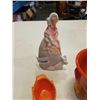 Image 7 : ORANGE AND WHITE ART GLASS SWAN DISH, LADY FIGURE AND LIDDED PEDESTAL DISH