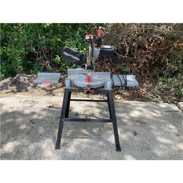 CRAFTSMAN COMPOUND MITER SAW ON CRAFTSMAN STAND; WORKS!