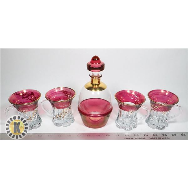 FLAT OF ASSORTED ROSE AND GOLD GLASS WARE